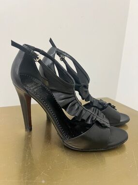 Moschino Black Ruffle T-Strap High Heels